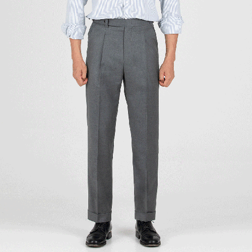 메버릭 Beltless 1 Pleat Trousers - Mid Grey Classic fit