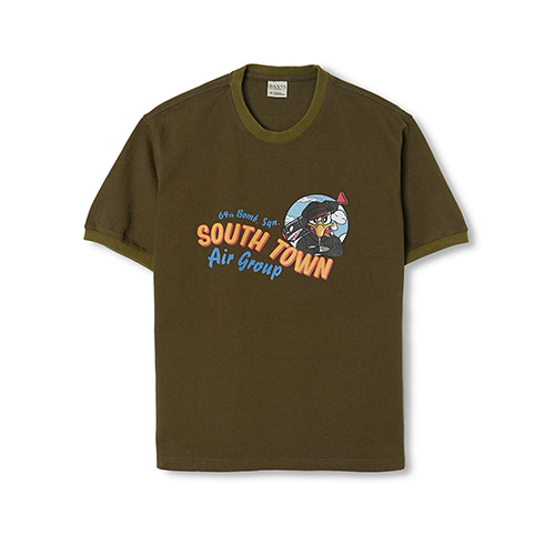 반츠 BTB Cotton Round Neck Ringer T-shirt Half Pilot Seagull - Olive