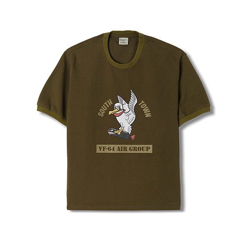 반츠 BTB Cotton Round Neck Ringer T-shirt Half Flying Seagull - Olive