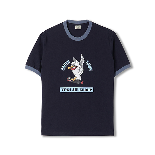 반츠 BTB Cotton Round Neck Ringer T-shirt Half Flying Seagull - Navy