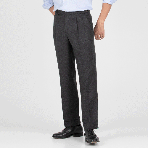 메버릭 Beltless 2 Pleats Trousers - Grey Fabric by Japanese Wool